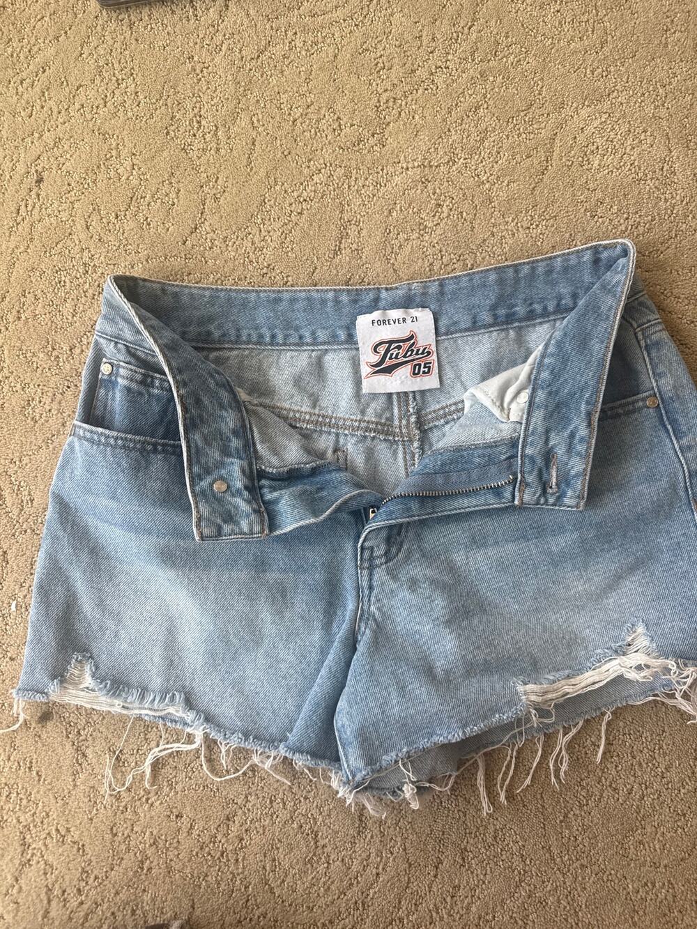 Forever 21 FUBU 05 Denim Cutoff Shorts Light Wash Y2K Women's S/M